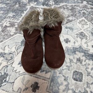 Janie and Jack Dark Brown Faux Fur Trim Toddler Boots